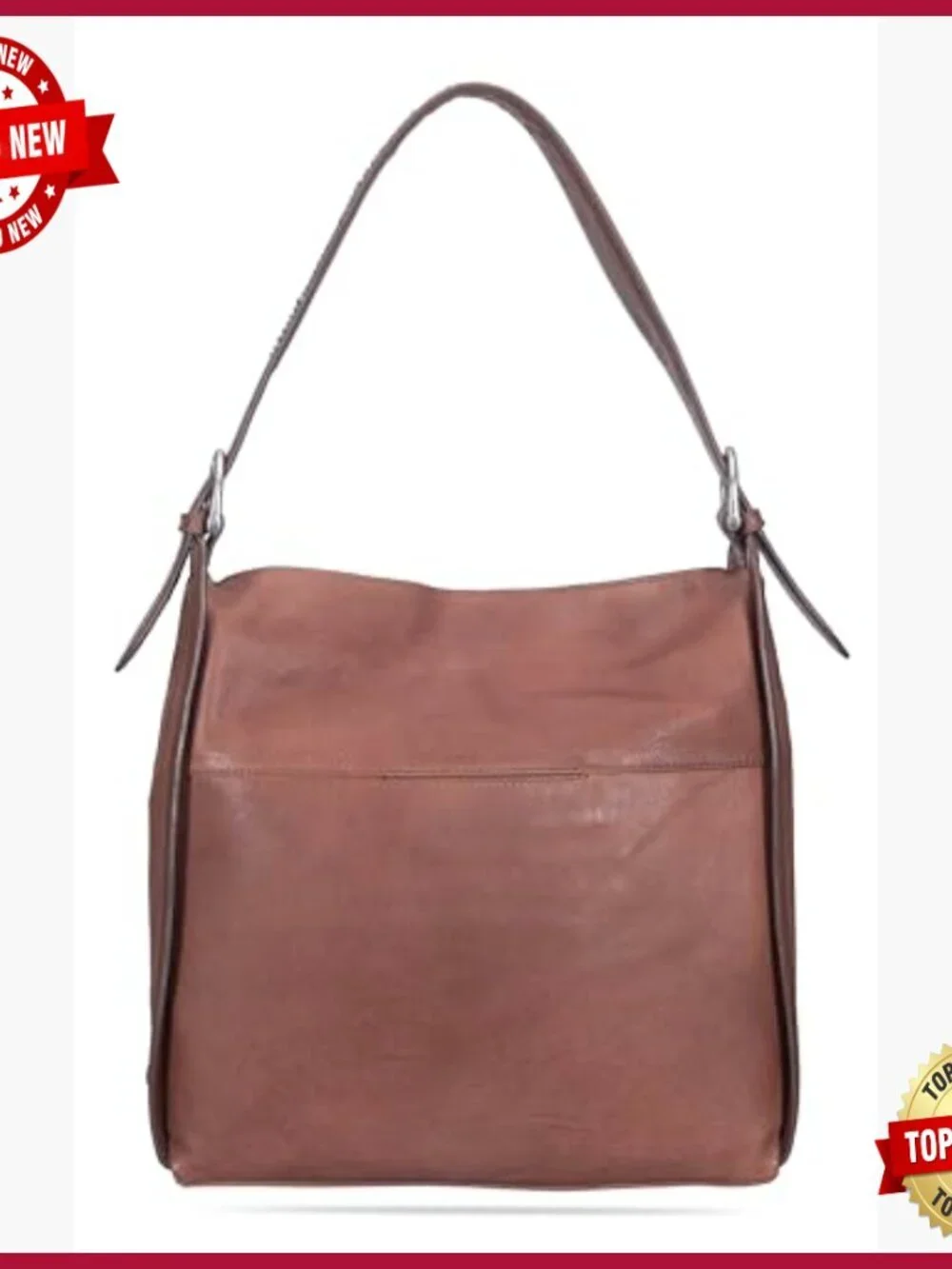 Genuine Leather Studded Hobo Bag with Zip Closure and Interior Pockets